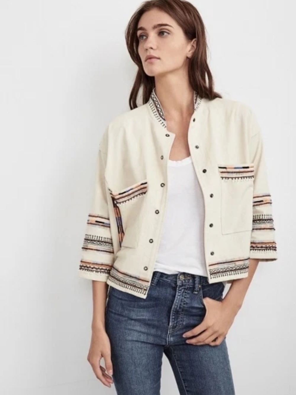 Anthropologie Velvet Cream Aztec Print Blazer